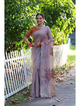 Mysilklove - Sea Holly Grey Woven Muga Cotton Saree with Unstitched Blouse