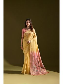 Mysilklove - Marigold Yellow Woven Muga Cotton Saree with Unstitched Blouse