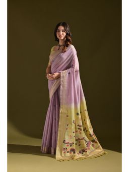 Mysilklove - Verbena Purple Woven Muga Cotton Saree with Unstitched Blouse