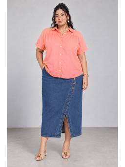 Beyond the Curve - VIRGIO - Coral Solid Viscose Plus Size Shirt