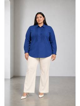 Beyond the Curve - VIRGIO - Blue Solid Cotton Plus Size Shirt