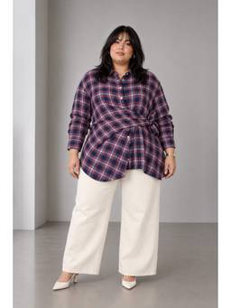 Beyond the Curve - VIRGIO - Multi-Color Checked Cotton Checked Side Tie Up Plus Size Shirt