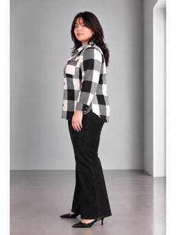 Beyond the Curve - VIRGIO - Black Checked Cotton Checked Shacket Plus Size Shirt