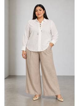 Beyond the Curve - VIRGIO - White Solid Cotton Corset Detail Plus Size Shirt