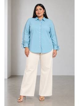 Beyond the Curve - VIRGIO - Blue Solid Cotton Plus Size Shirt