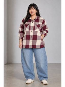 Beyond the Curve - VIRGIO - Maroon Checked Cotton Plus Size Shirt
