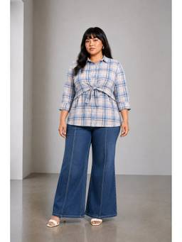 Beyond the Curve - VIRGIO - White Checked Cotton With Tieup Plus Size Shirt