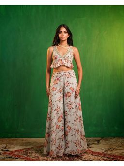 AHI Clothing - Sky Blue Floral Top With Pallazzo