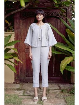 Kaveri - Women Mauve Linen Blend Jacket With Pant