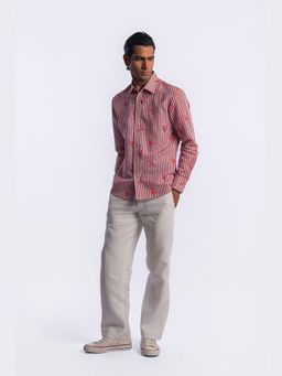 Rohit Bal - Pink Digital Print On Stripe Shirt