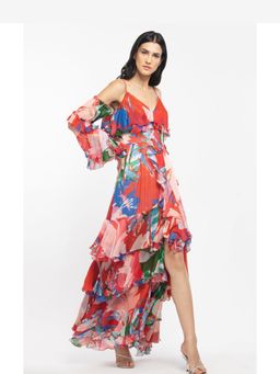 MANDIRA WIRK - Women Red Chiffon Tiered Maxi Dress