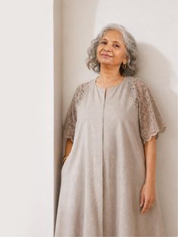 Vaaya - Beige Pure Hemp And Lace Dress