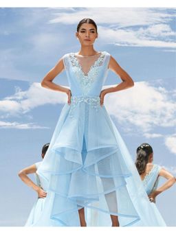 MANDIRA WIRK - Women Sky Blue Falling Leaves Flora Dress