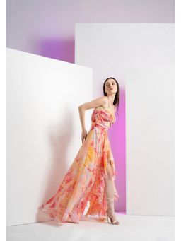 MANDIRA WIRK - Women Peach Raw Crystal Asymmetric Dress