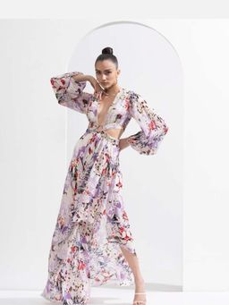 MANDIRA WIRK - Women Purple Orchid Cutouts Chiffon Dress