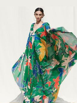MANDIRA WIRK - Women Tropical Green Kaftan Dress