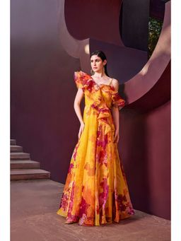 MANDIRA WIRK - Women Yellow Sunset Radiance Floral Gown