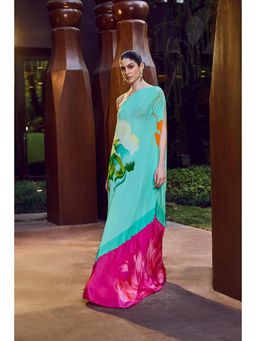 MANDIRA WIRK - Women Green Wage Placement One-Shoulder Kaftan Dress