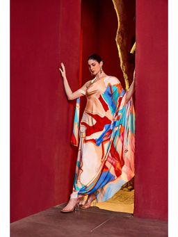 MANDIRA WIRK - Women Multi Colour Saffron Modern One Shoulder Dress