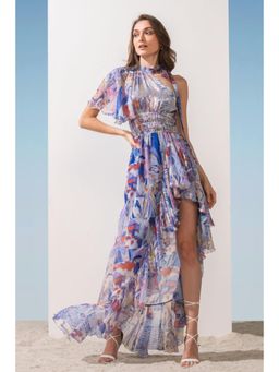MANDIRA WIRK - Women Chiffon Blue Printed Asymmetric Dress