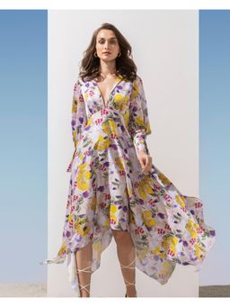 MANDIRA WIRK - Women Satin Multi Colour Printed Asymmetric Dress