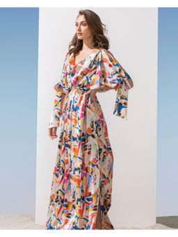 MANDIRA WIRK - Women Multi Colour Satin Geometric Kaftan Dress