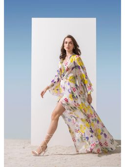 MANDIRA WIRK - Women Chiffon Yellow Printed Long Dress
