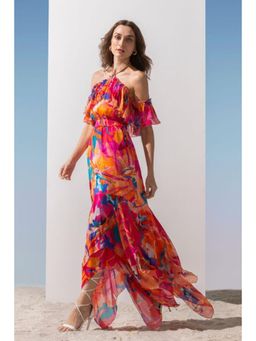 MANDIRA WIRK - Women Chiffon Pink Printed Asymmetric Dress