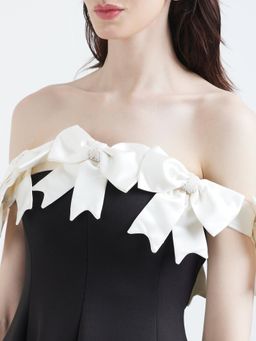 Ozeqo - Women White Detachable Satin Bow Wrap