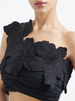 Ozeqo - Women Black Detachable Floral Overlay