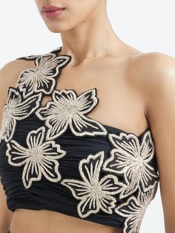 Ozeqo - Women White Detachable Zardozi Flowers Overlay