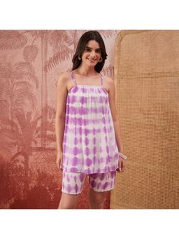 First Resort by Ramola Bachchan - Women Purple Tie-Dye Cami Top And Shorts