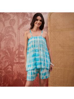 First Resort by Ramola Bachchan - Women Blue Tie-Dye Cami Top And Shorts