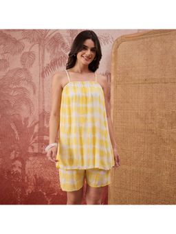 First Resort by Ramola Bachchan - Women Yellow Tie-Dye Cami Top And Shorts
