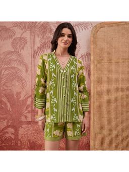 First Resort by Ramola Bachchan - Women Light Green Floral Mirror Tunic With Shorts
