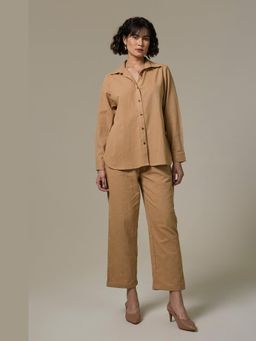 Studio Rabha - Women Clay Cotton Beige Linen Shirt With Pants