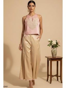 THETAA - Womens Beige Noor Embroidered Satin And Cotton Top And Pant