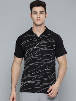 Alcis - Men Black White Striped Polo Collar T-shirt