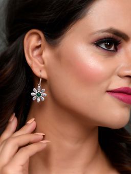 Silvermerc Designs - Silver Plated Green Beaded Floral Drop Earrings