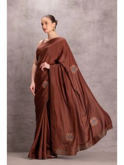 Janki India - Brown Silk Saree with Stitched Blouse Comes Wand Petticoat