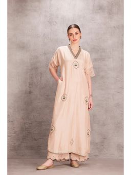 Janki India - Beige Silk Kurta with Palazzo (Set of 2)