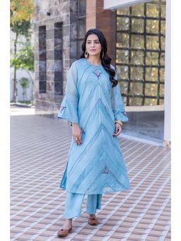 Janki India - Sky Blue Organza Silk Kurta with Palazzo (Set of 2)
