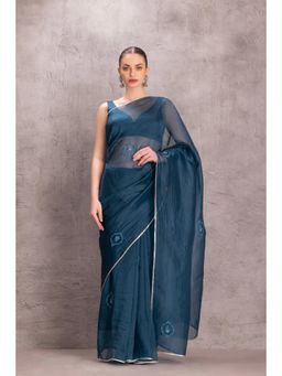 Janki India - Blue Organza Saree with Stitched Blouse and Petticoat