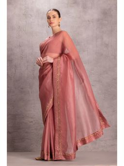 Janki India - Dusty Pink Organza Saree with Stitched Blouse and Petticoat