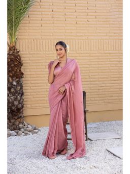 Janki India - Pink Chanderi Silk Saree with Stitched Blouse and Petticoat