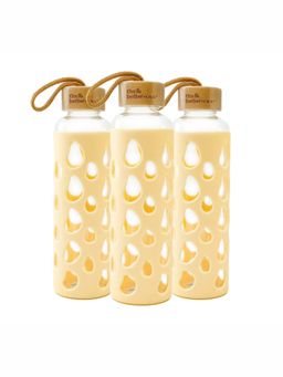 The Better Home - 550ml Borosilicate Tumbler with Sleeve And Bamboo Lid Yellow Pack of 3