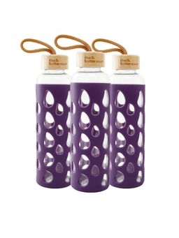 The Better Home - 550ml Borosilicate Tumbler with Sleeve And Bamboo Lid Purple Pack of 3