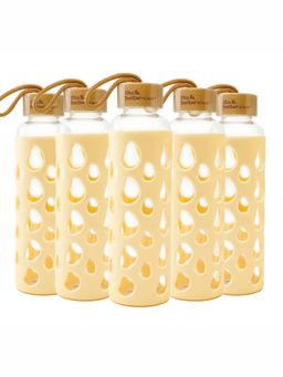 The Better Home - 550ml Borosilicate Tumbler with Sleeve And Bamboo Lid Yellow Pack of 5