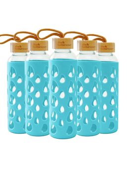 The Better Home - 550ml Borosilicate Tumbler with Sleeve And Bamboo Lid Blue Pack of 5
