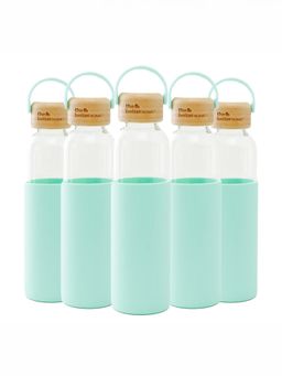 The Better Home - 550ml Borosilicate Tumbler with Sleeve And Bamboo Lid Green Pack of 5